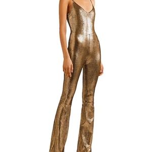 SPRWMN Lamb Leather Bronze Metallic Jumpsuit